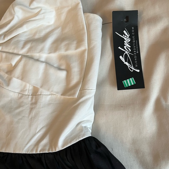 Colour block cocktail dress white bow on chest - Picture 3 of 6